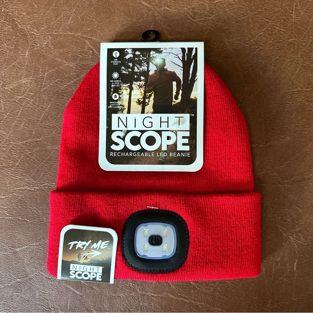 Night Scope Rechargeable LED Light Beanie Hat RED